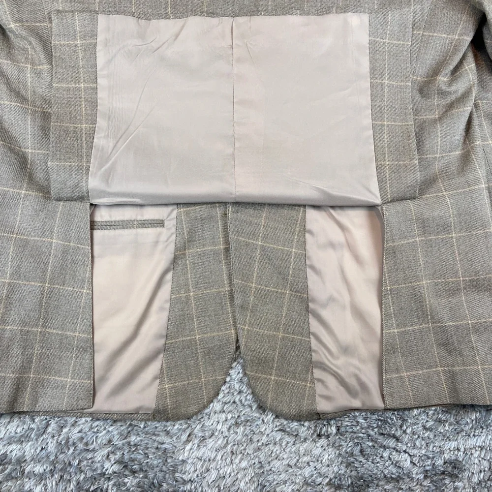 Jos A Bank Sport Coat Mens 48L Brown Windowpane Silk Wool Traveler Blazer Jacket